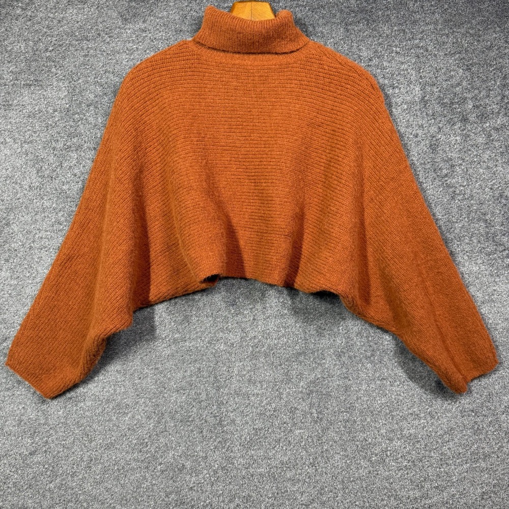 Angie Sweater Womens S Rust‎ Orange Ribbed Turtleneck Cropped Crossover